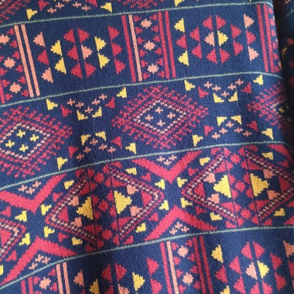 L Alia Vintage knit Aztec geometric print zipper cardigan navy blue - Picture 6 of 9